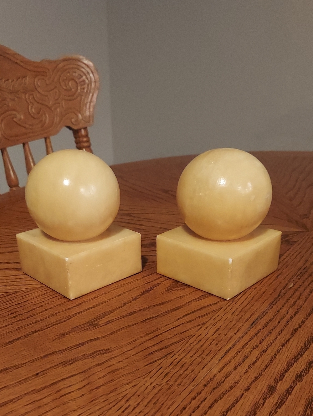 Vintage Italian Alabaster Sphere Geometric Mid Century Bookends